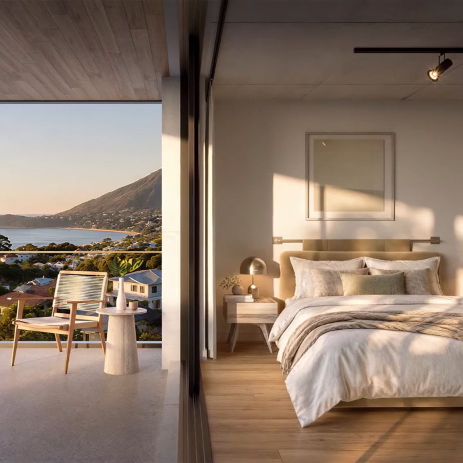 Showreel poster: sunlit coastal bedroom and balcony